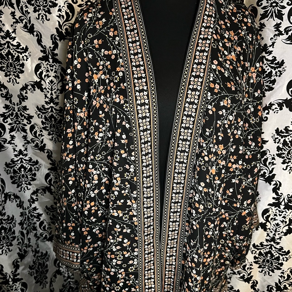 Max Studio Floral Black Kimono Cardigan
